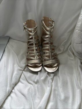 Nine West Strappy Metallic Gold Gladiator Sandals Vegan